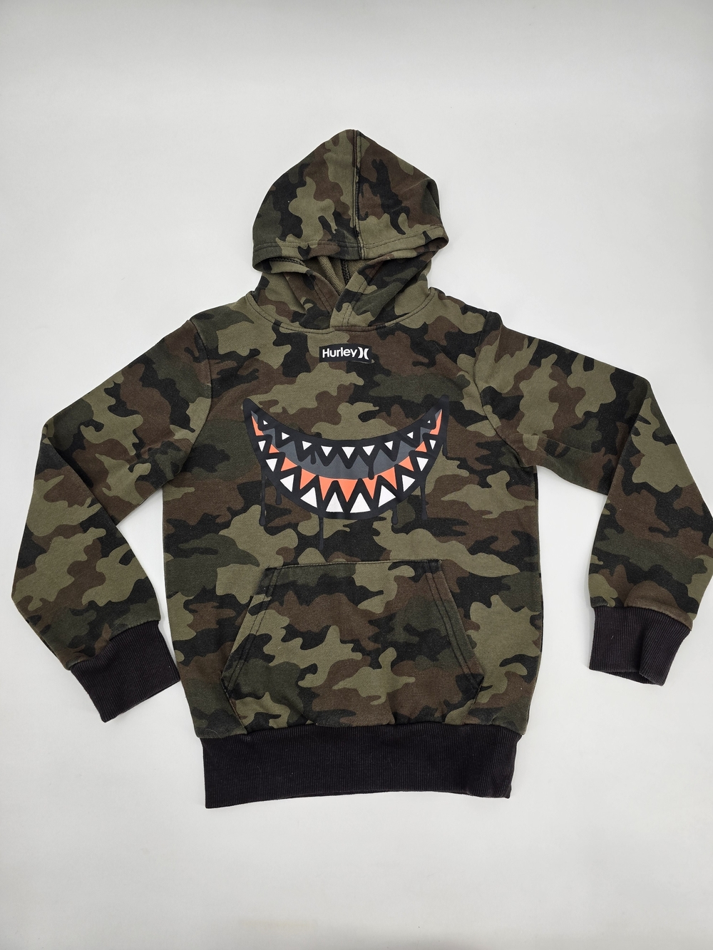 Hurley Kids Camo Hoodie with Shark Tooth Graphic - Green Brown Black Size 10/12